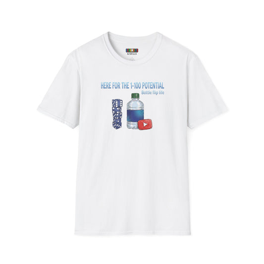 1 - 100 Potential Trick Shot Bottle Flipping Art Unisex Graphic Softstyle T-Shirt