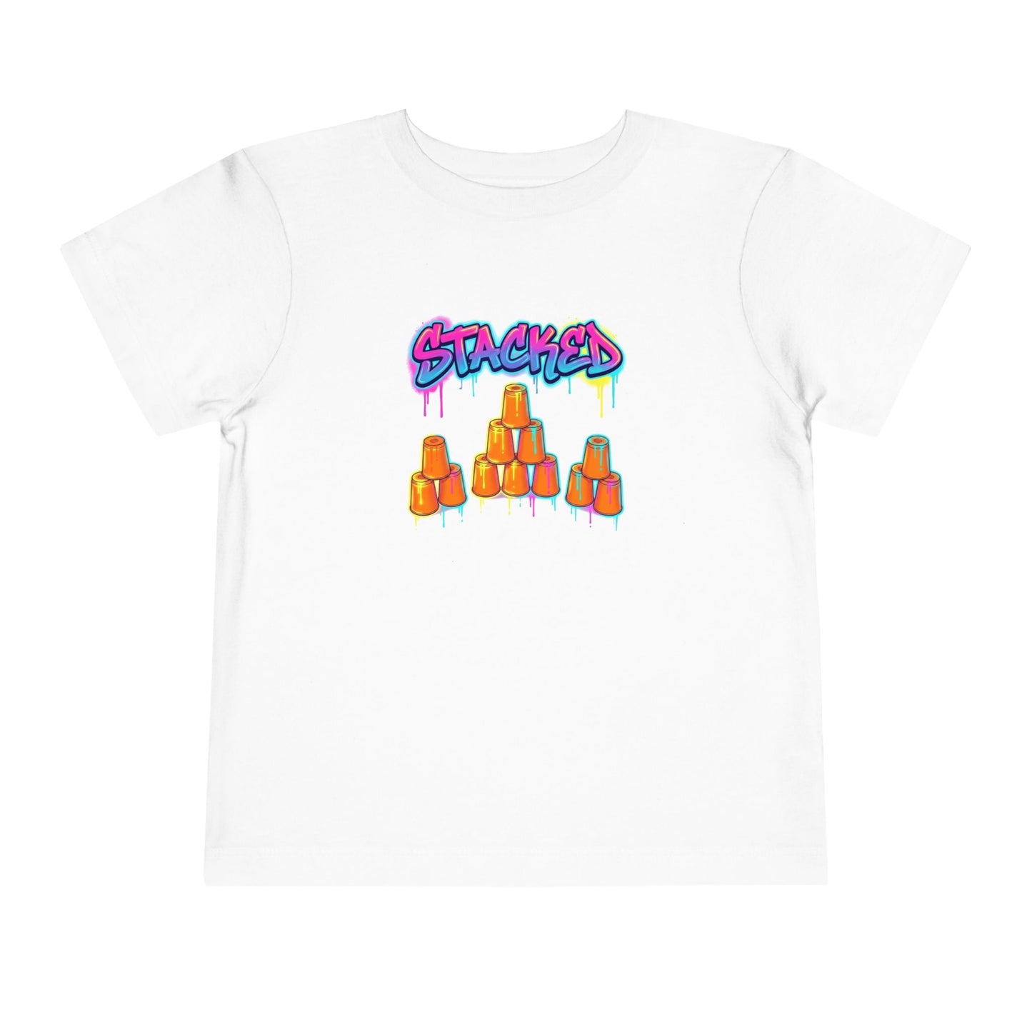 Stacked Cups Trick Shot Bottle Flip Art Toddler Short Sleeve T-Shirt