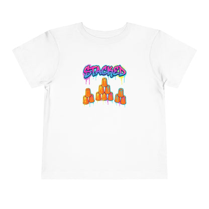 Stacked Cups Trick Shot Bottle Flip Art Toddler Short Sleeve T-Shirt