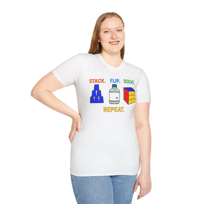 Flip Stack Solve Repeat Unisex Graphic Softstyle T-Shirt