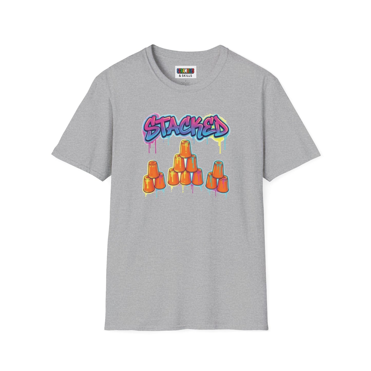 Stacked Cups Trick Shot Bottle Flip Art Unisex Graphic Softstyle T-Shirt
