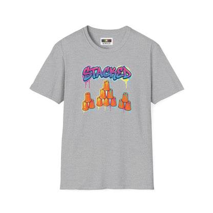 Stacked Cups Trick Shot Bottle Flip Art Unisex Graphic Softstyle T-Shirt