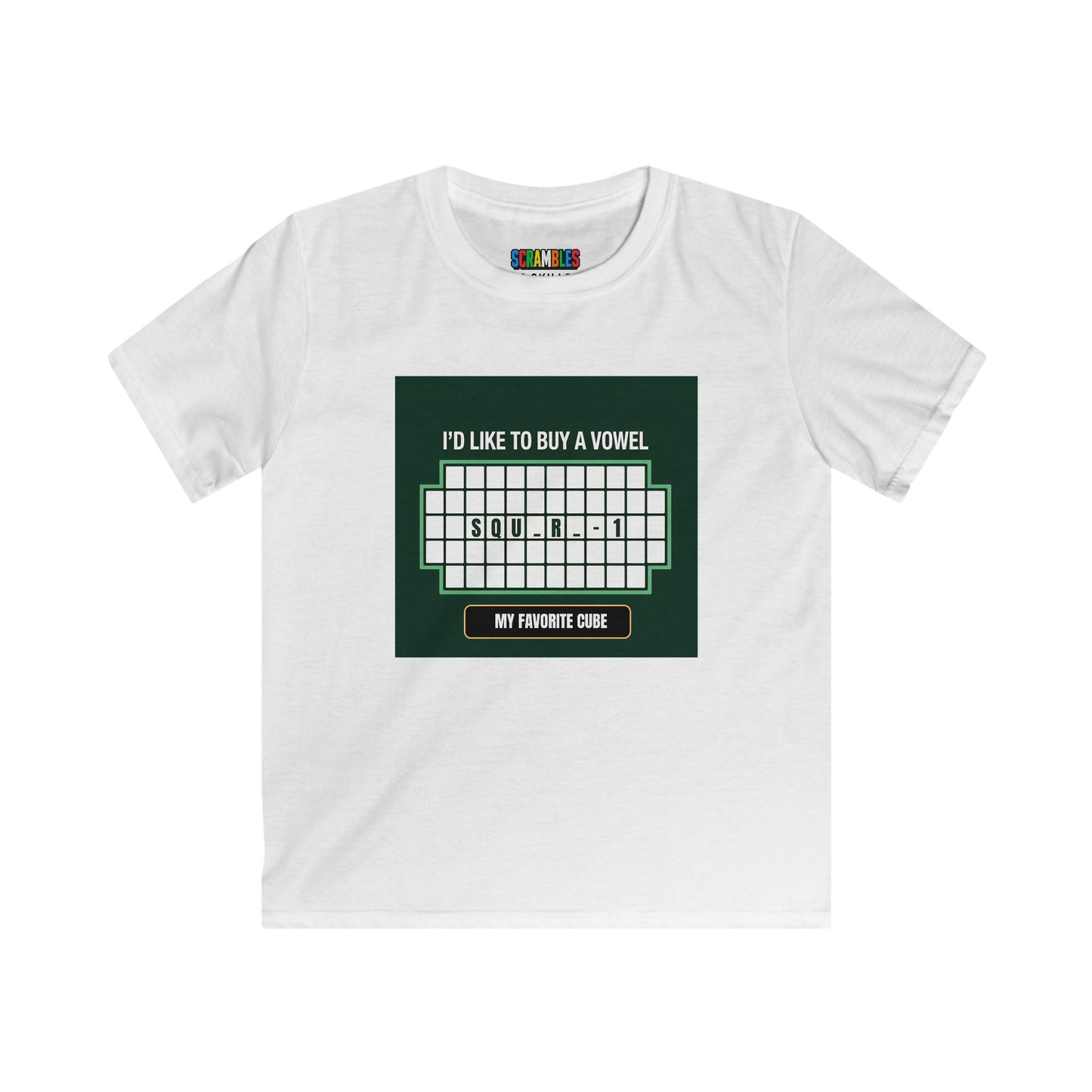 Square-1 - Vowel - Rubik's Cube Art  Kids Softstyle Tee