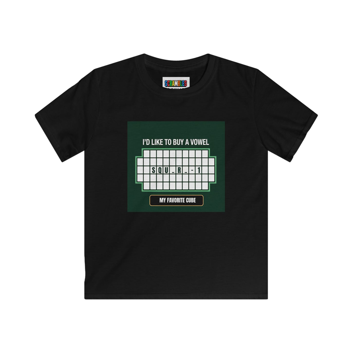 Square-1 - Vowel - Rubik's Cube Art  Kids Softstyle Tee