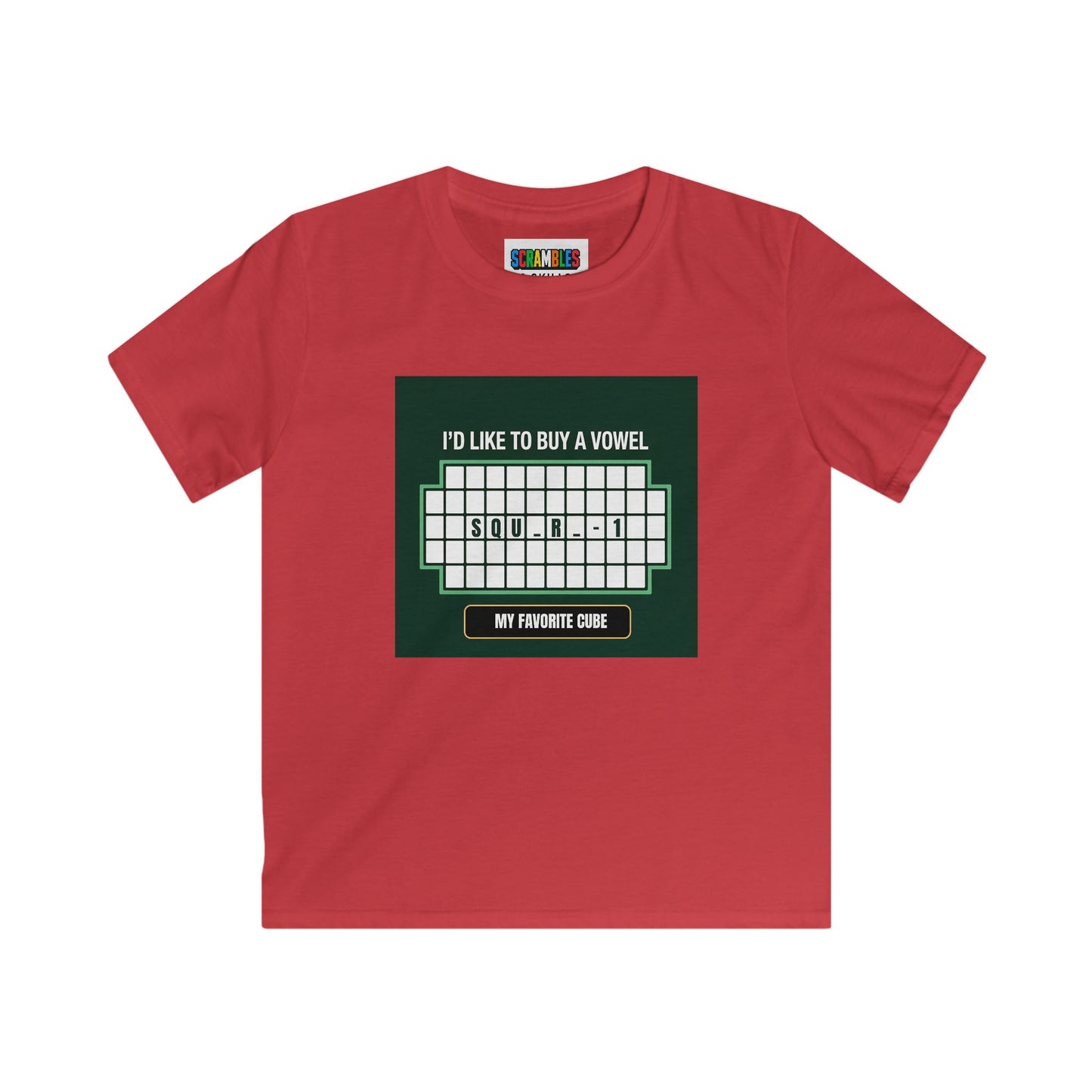 Square-1 - Vowel - Rubik's Cube Art  Kids Softstyle Tee