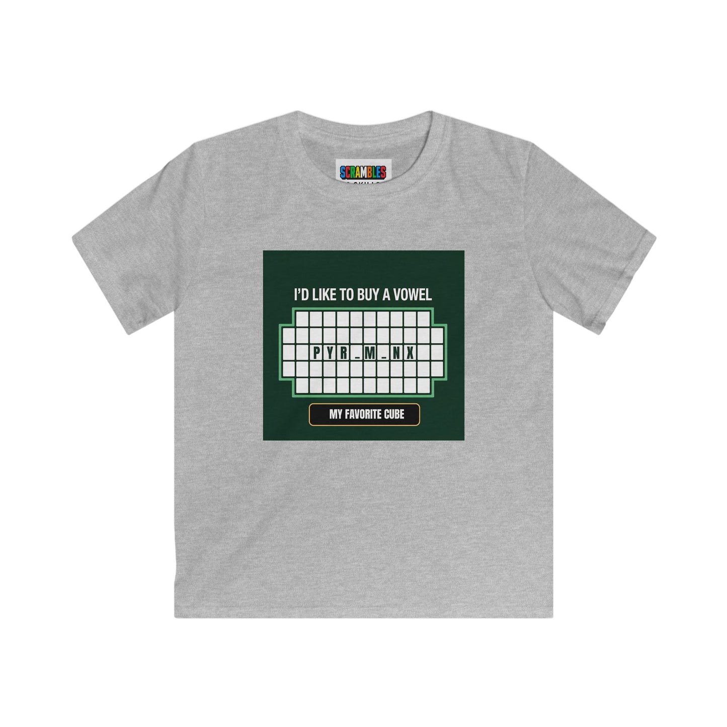 Pyraminx Vowel  - Rubik's Cube Art Kids Softstyle Tee