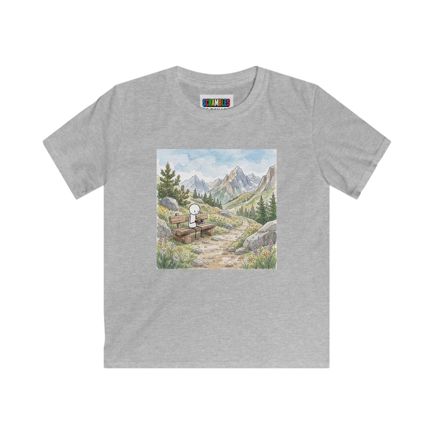 Mountain Watercolor - Rubik's Cube Art  Kids Softstyle Tee