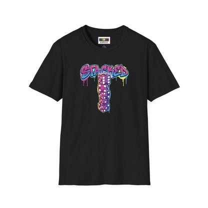 Stacked Dice Trick Shot Bottle Flip Art Unisex Graphic Softstyle T-Shirt
