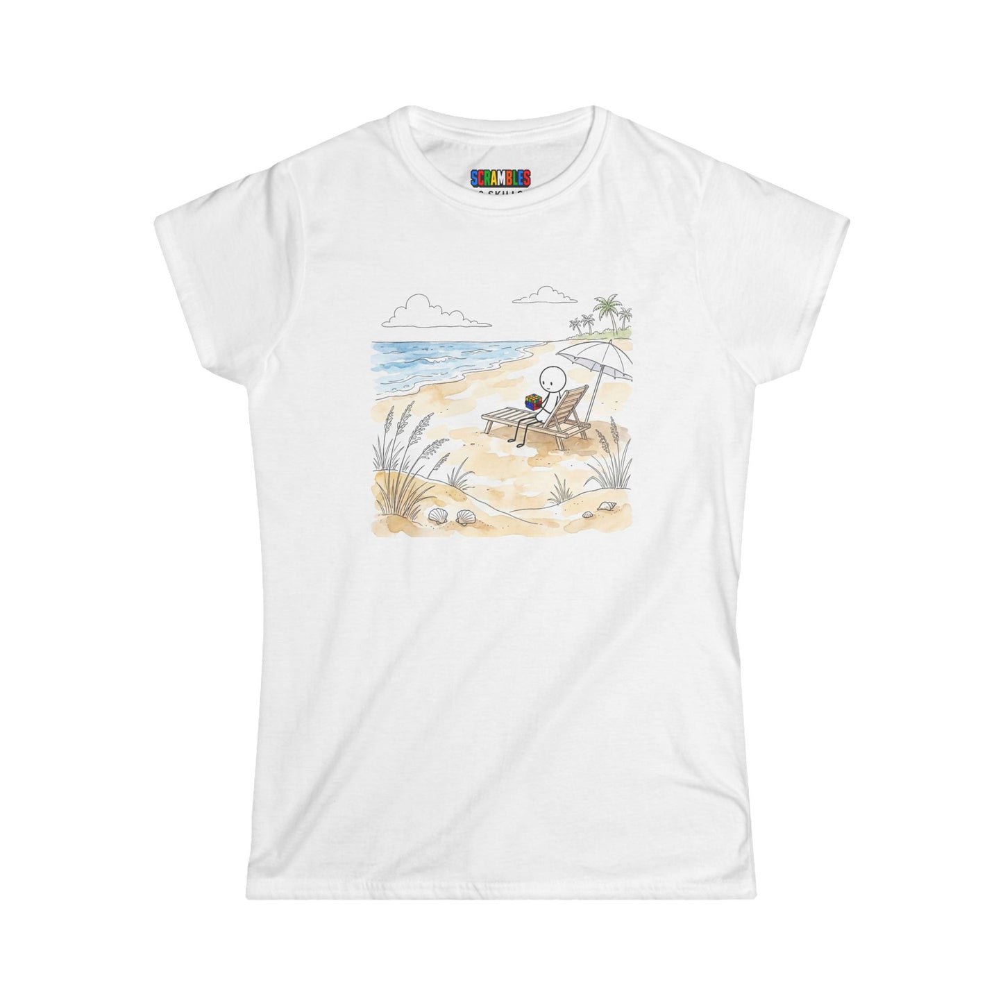 Beach Watercolor -Rubik's Cube Art Women's Softstyle T-Shirt