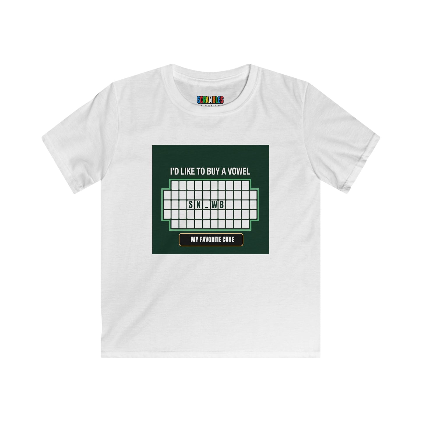 Skewb - Vowel - Rubik's Cube Art  Kids Softstyle Tee