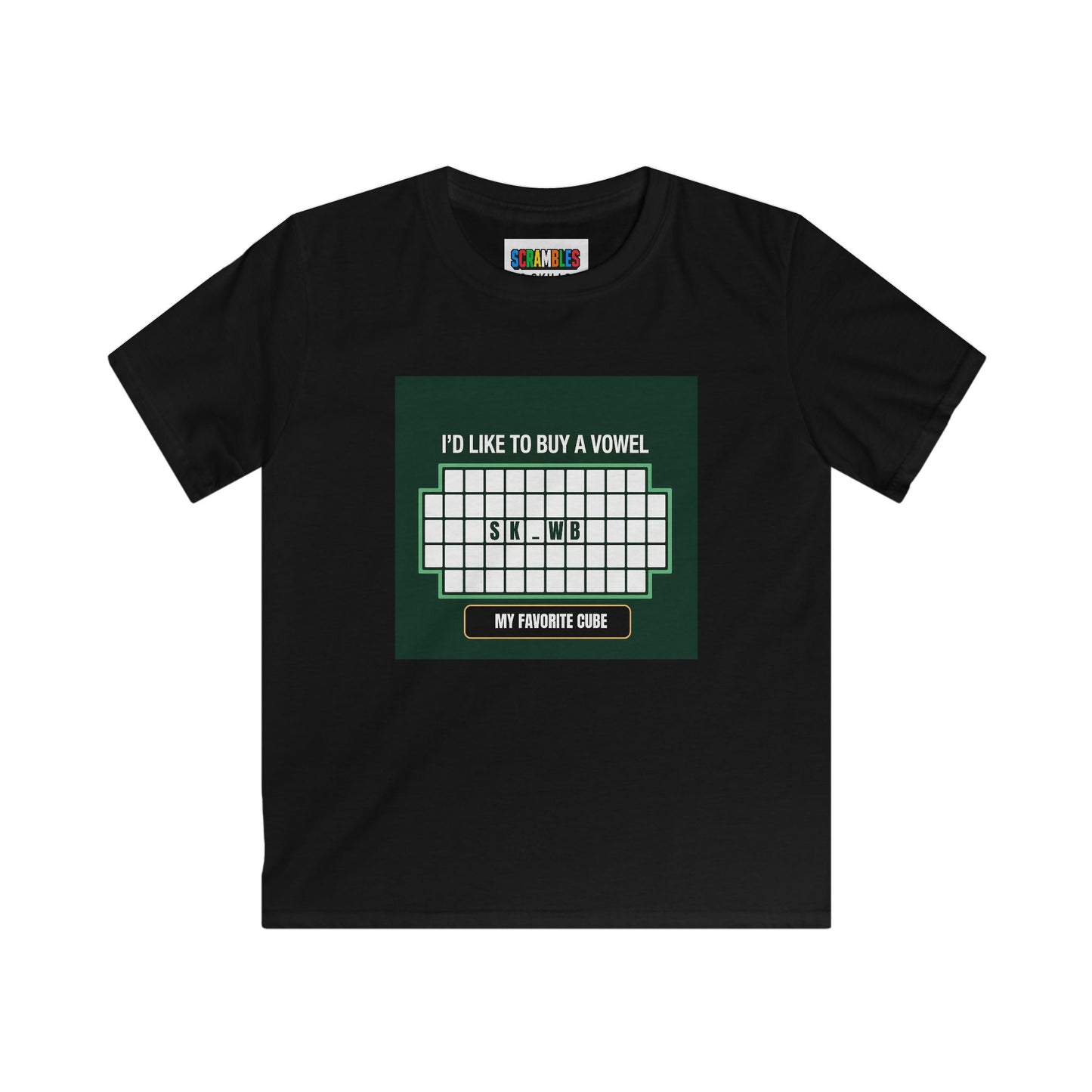 Skewb - Vowel - Rubik's Cube Art  Kids Softstyle Tee