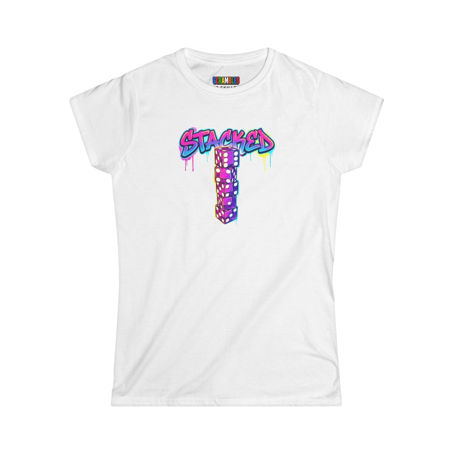 Stacked Dice Trick Shot Bottle Flip Art Women's Softstyle T-Shirt
