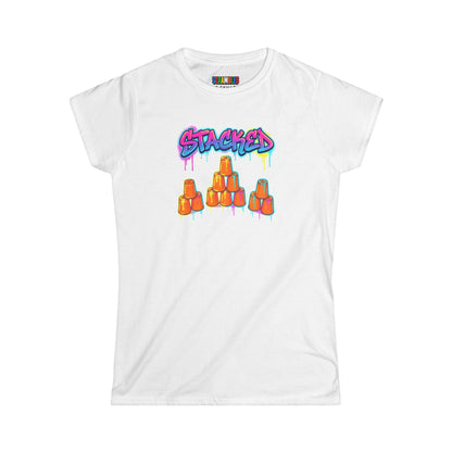 Stacked Cups Trick Shot Bottle Flip Art Women's Softstyle T-Shirt