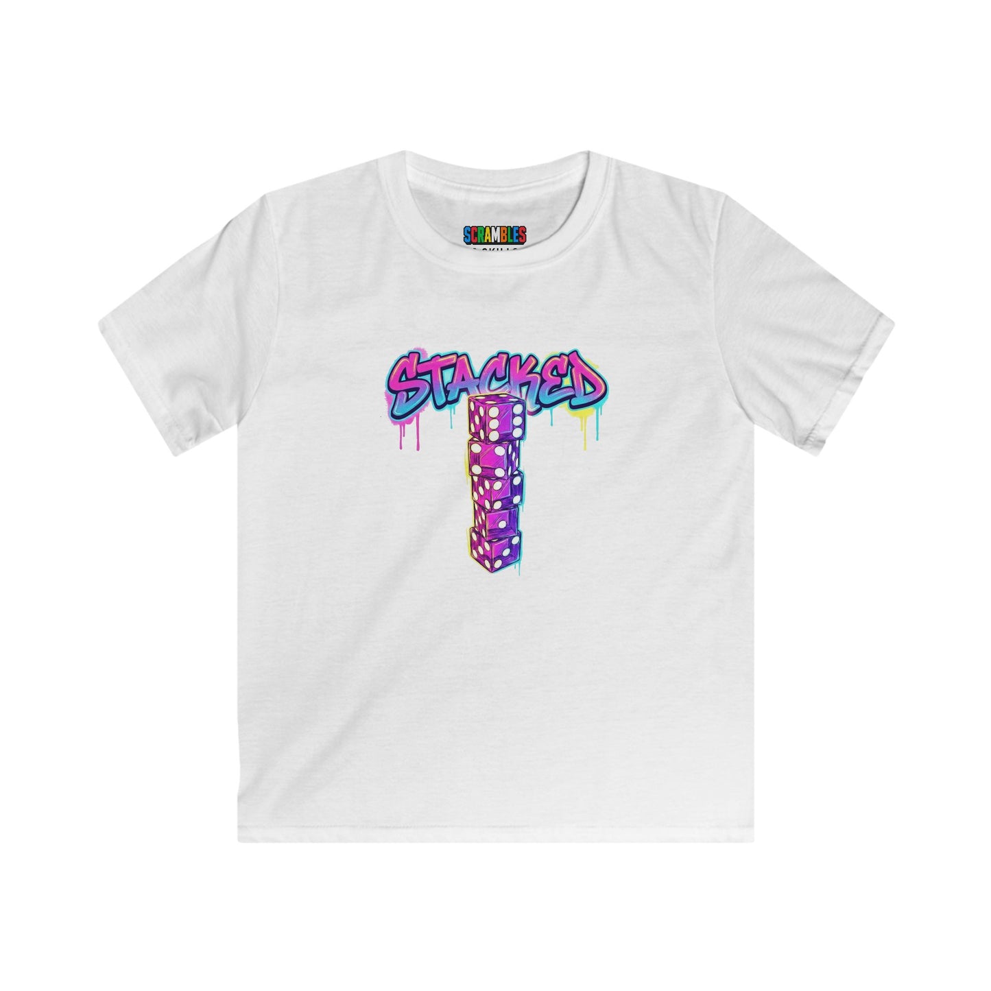 Stacked Dice Trick Shot Bottle Flip Art Kids Softstyle Tee