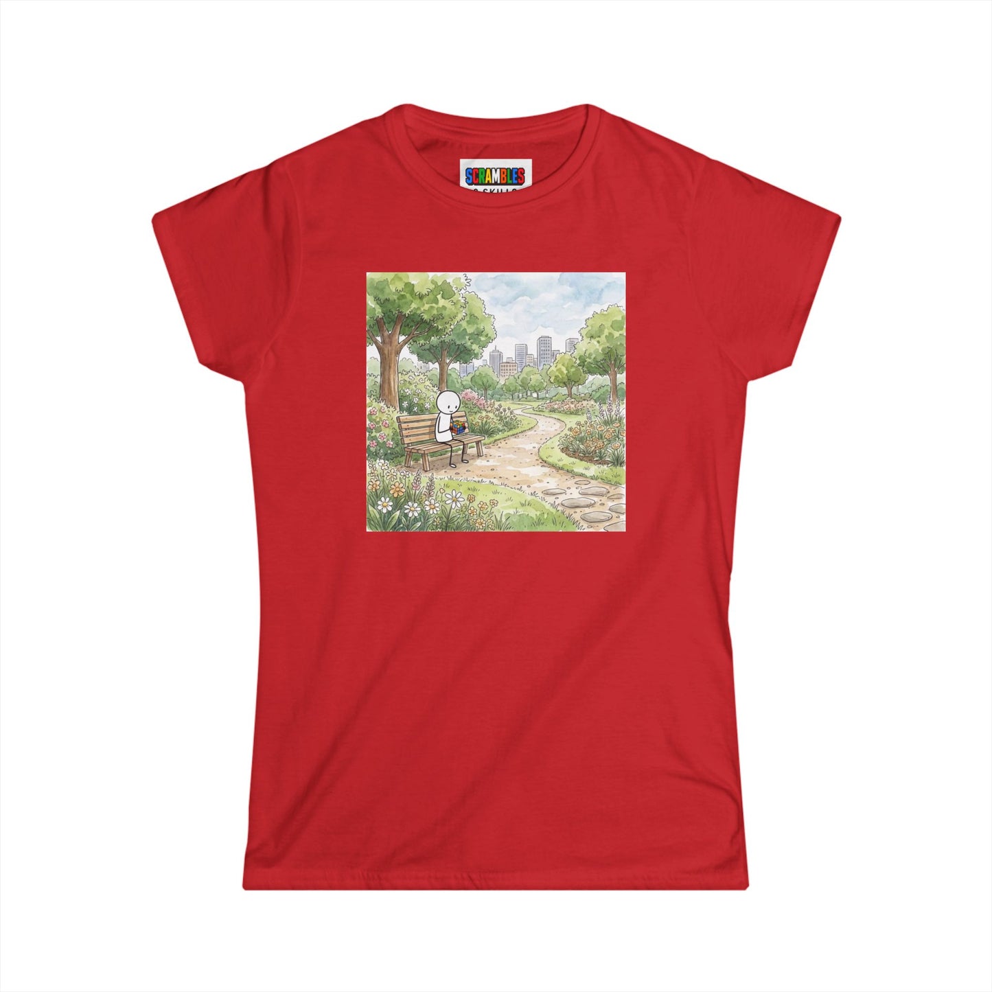 City Park Watercolor  -Rubik's Cube Art Women's Softstyle T-Shirt