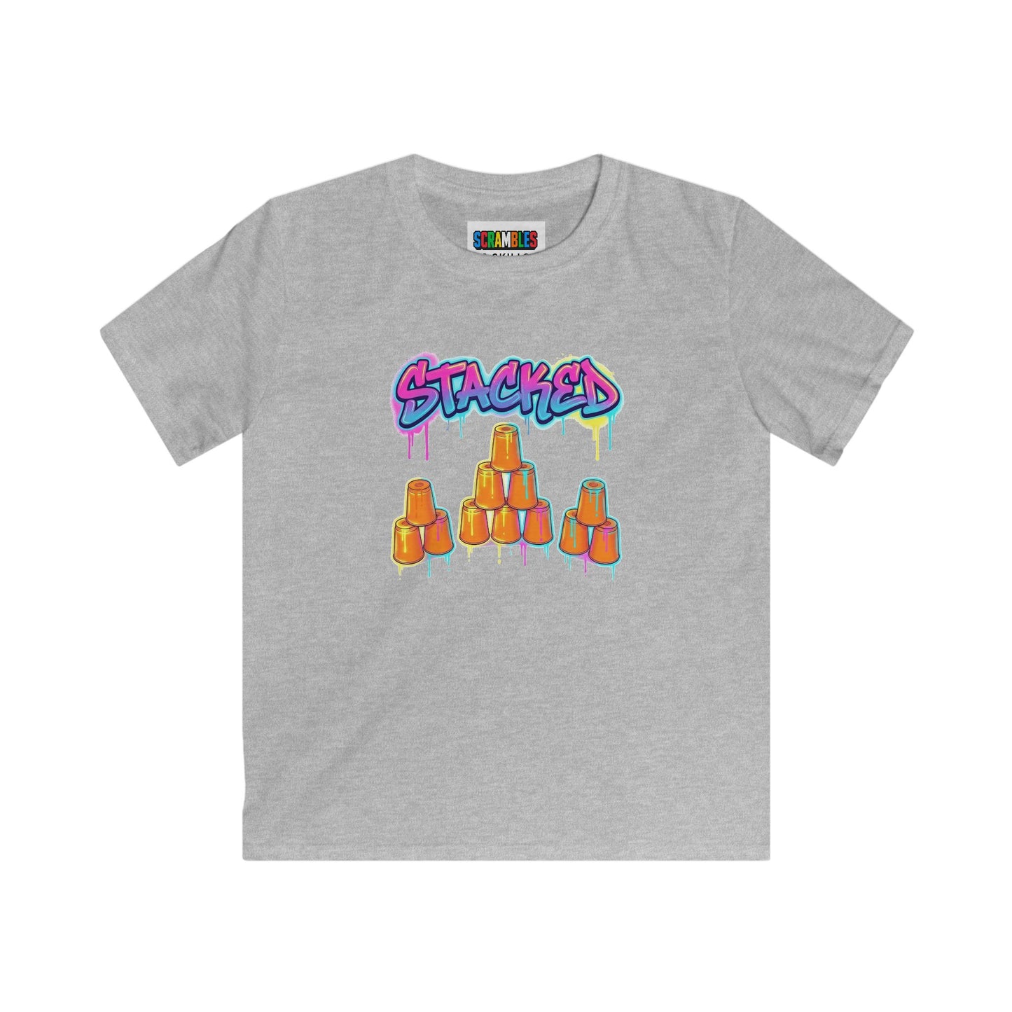 Stacked Cups Trick Shot Bottle Flip Art Kids Softstyle Tee