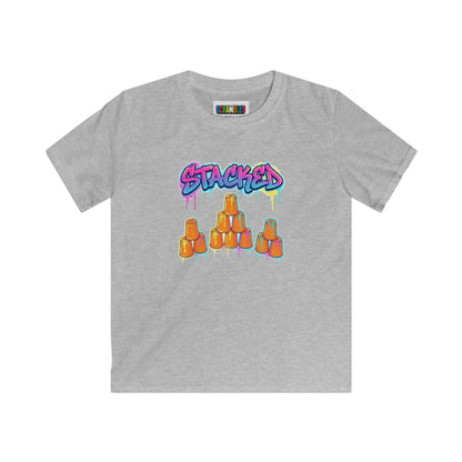 Stacked Cups Trick Shot Bottle Flip Art Kids Softstyle Tee