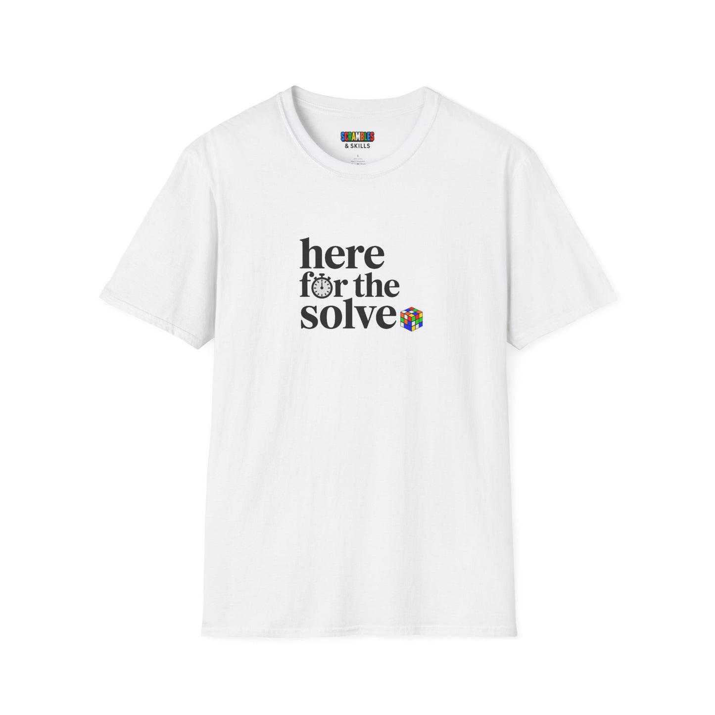 Here For The Solve - Rubik's Cube Art Unisex Graphic Softstyle T-Shirt