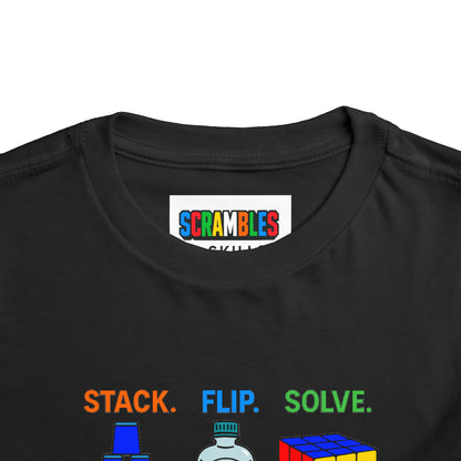 Stack Flip Solve Repeat - Rubik's Cube - Trick Shot Art  Toddler Short Sleeve T-Shirt