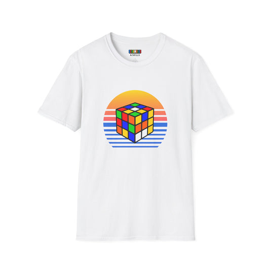 Rubik's Cube Shirt Sunset Solve Unisex Graphic Softstyle T-Shirt| Fun Cubing Shirt