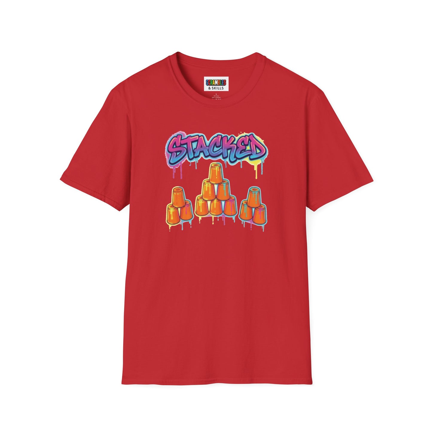 Stacked Cups Trick Shot Bottle Flip Art Unisex Graphic Softstyle T-Shirt