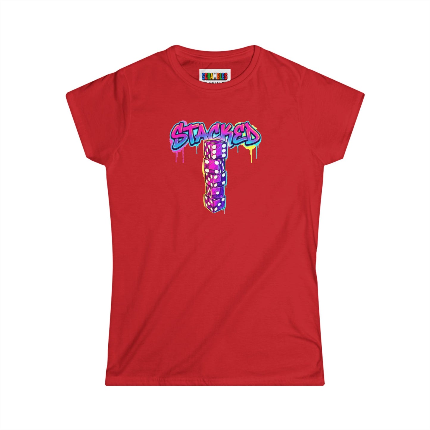 Stacked Dice Trick Shot Bottle Flip Art Women's Softstyle T-Shirt