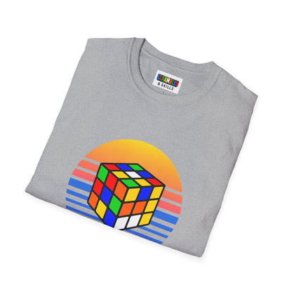 Rubik's Cube Shirt Sunset Solve Unisex Graphic Softstyle T-Shirt| Fun Cubing Shirt