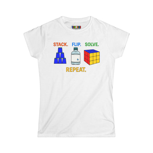 Flip Stack Solve Repeat - Rubik's Cube Art  Women's Softstyle T-Shirt
