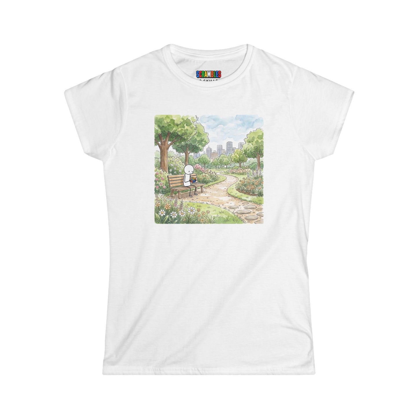 City Park Watercolor  -Rubik's Cube Art Women's Softstyle T-Shirt