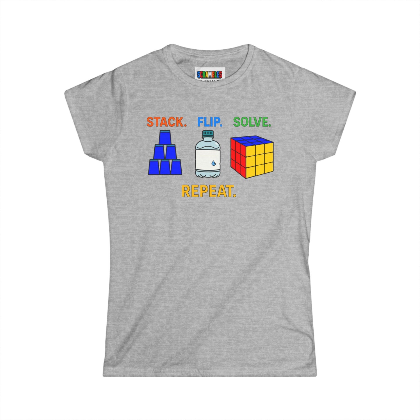 Flip Stack Solve Repeat - Rubik's Cube Art  Women's Softstyle T-Shirt