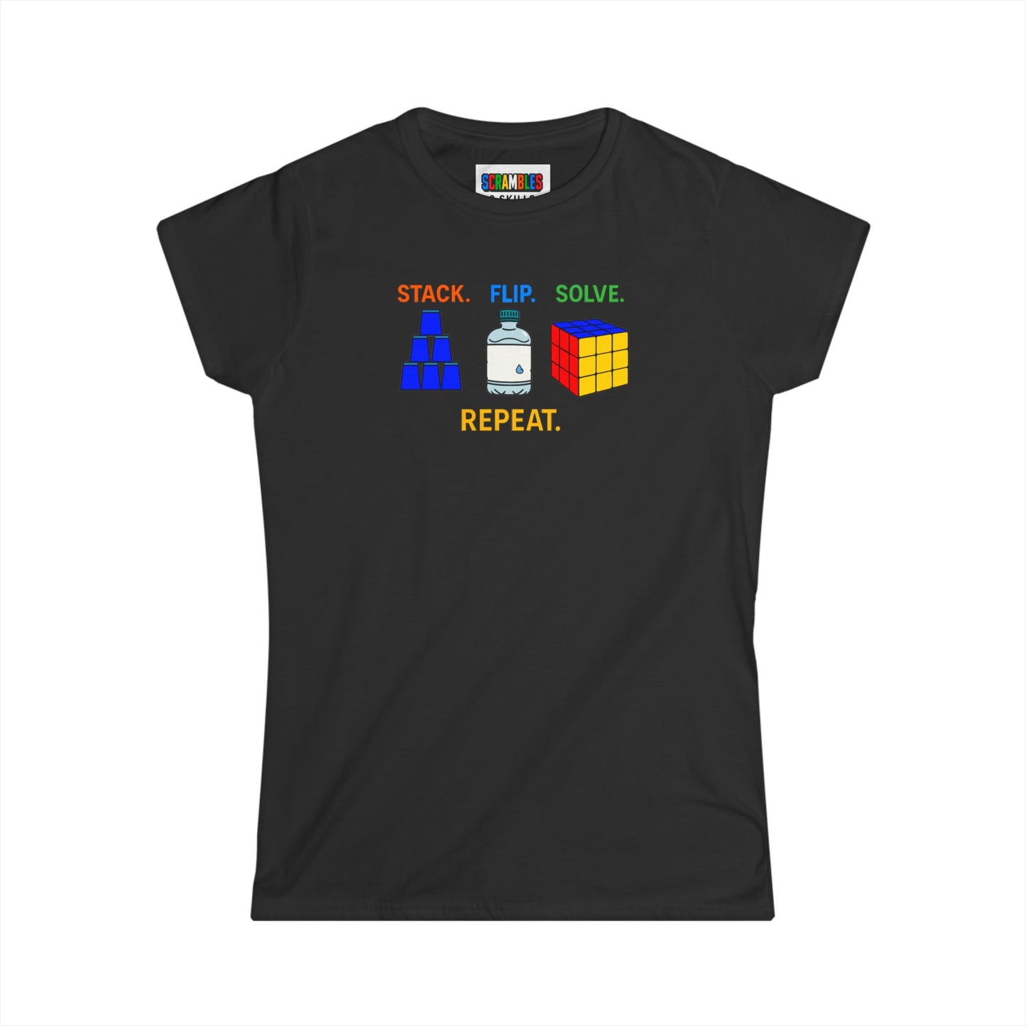 ⚡ Express - Flip Stack Solve Repeat - Rubik's Cube Art Women's Softstyle T-Shirt