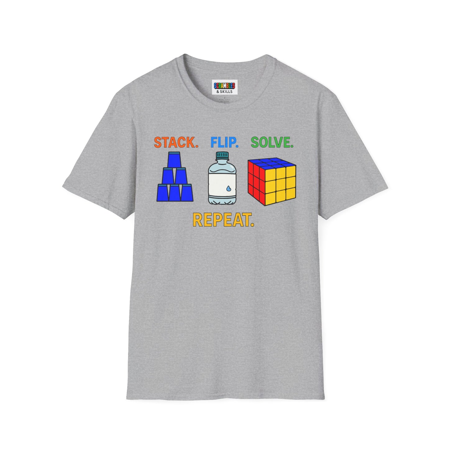 Flip Stack Solve Repeat Unisex Graphic Softstyle T-Shirt