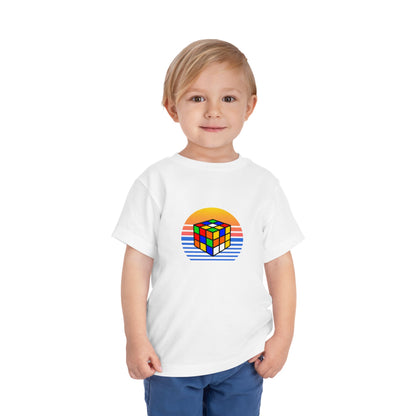 Rubik's Cube Shirt Sunset Solve Toddler Short Sleeve T-Shirt| Fun Cubing Shirt