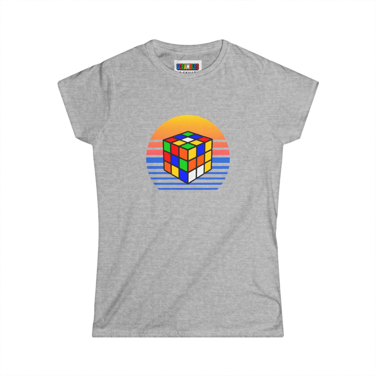 Rubik's Cube Shirt Sunset Solve Women's Softstyle T-Shirt| Fun Cubing Shirt