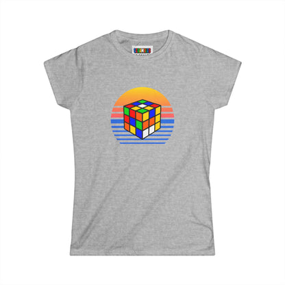 Rubik's Cube Shirt Sunset Solve Women's Softstyle T-Shirt| Fun Cubing Shirt