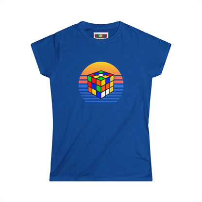 Rubik's Cube Shirt Sunset Solve Women's Softstyle T-Shirt| Fun Cubing Shirt