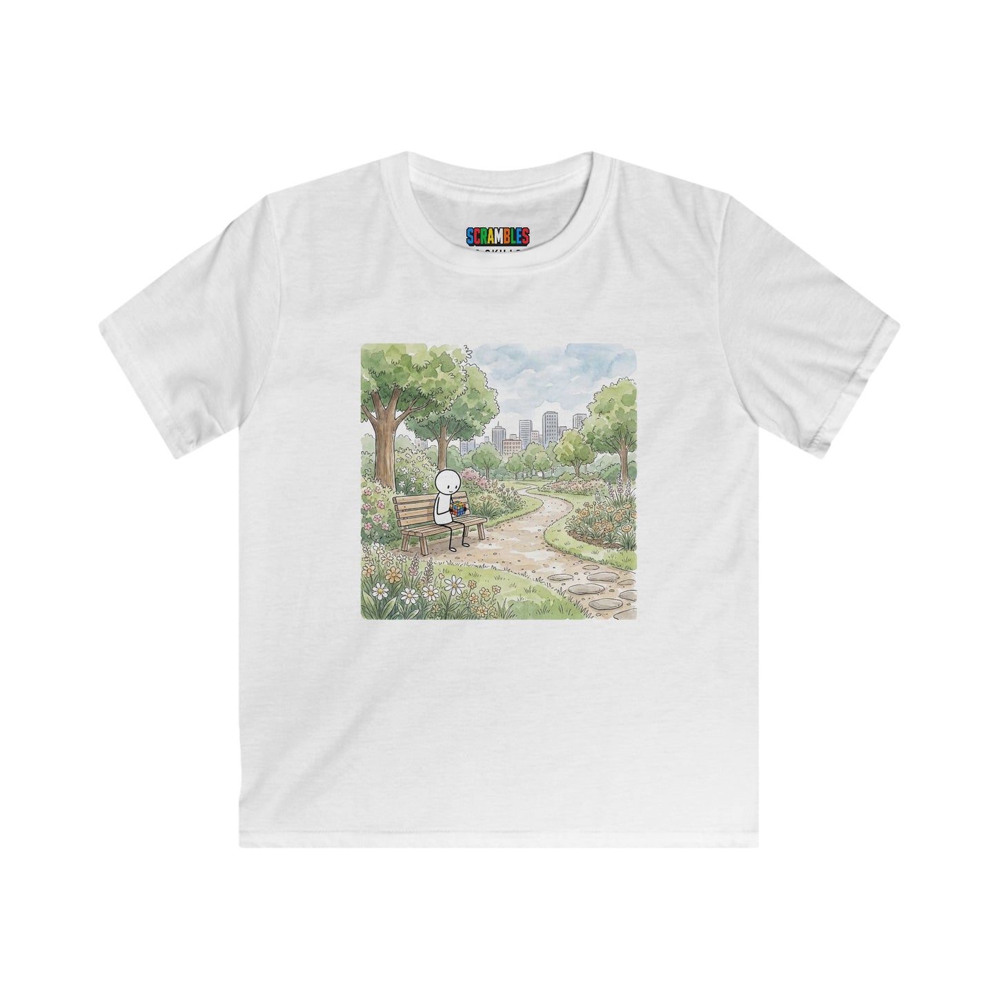 City Park - Rubik's Cube Art  Watercolor Kids Softstyle Tee