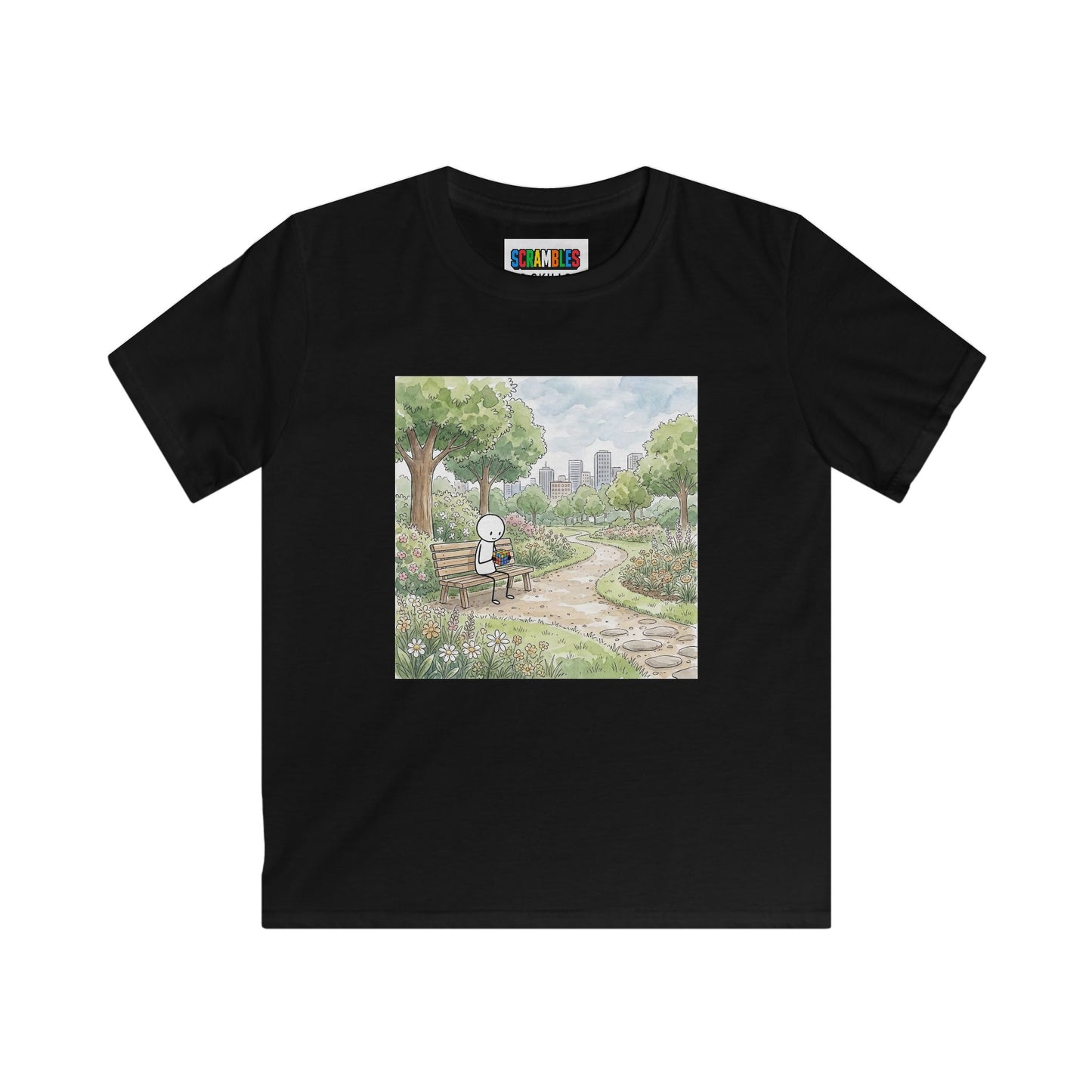 City Park - Rubik's Cube Art  Watercolor Kids Softstyle Tee