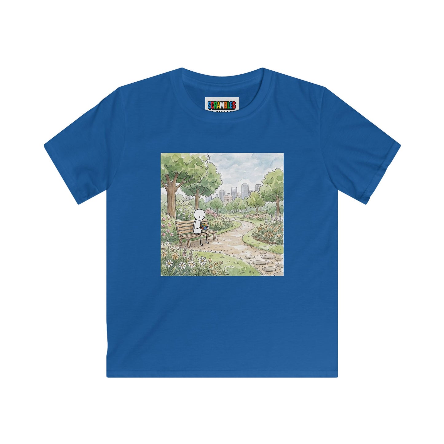 City Park - Rubik's Cube Art  Watercolor Kids Softstyle Tee