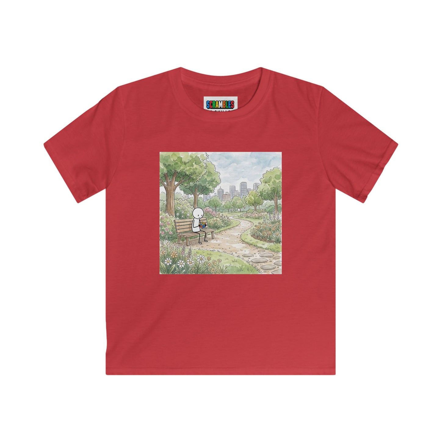City Park - Rubik's Cube Art  Watercolor Kids Softstyle Tee