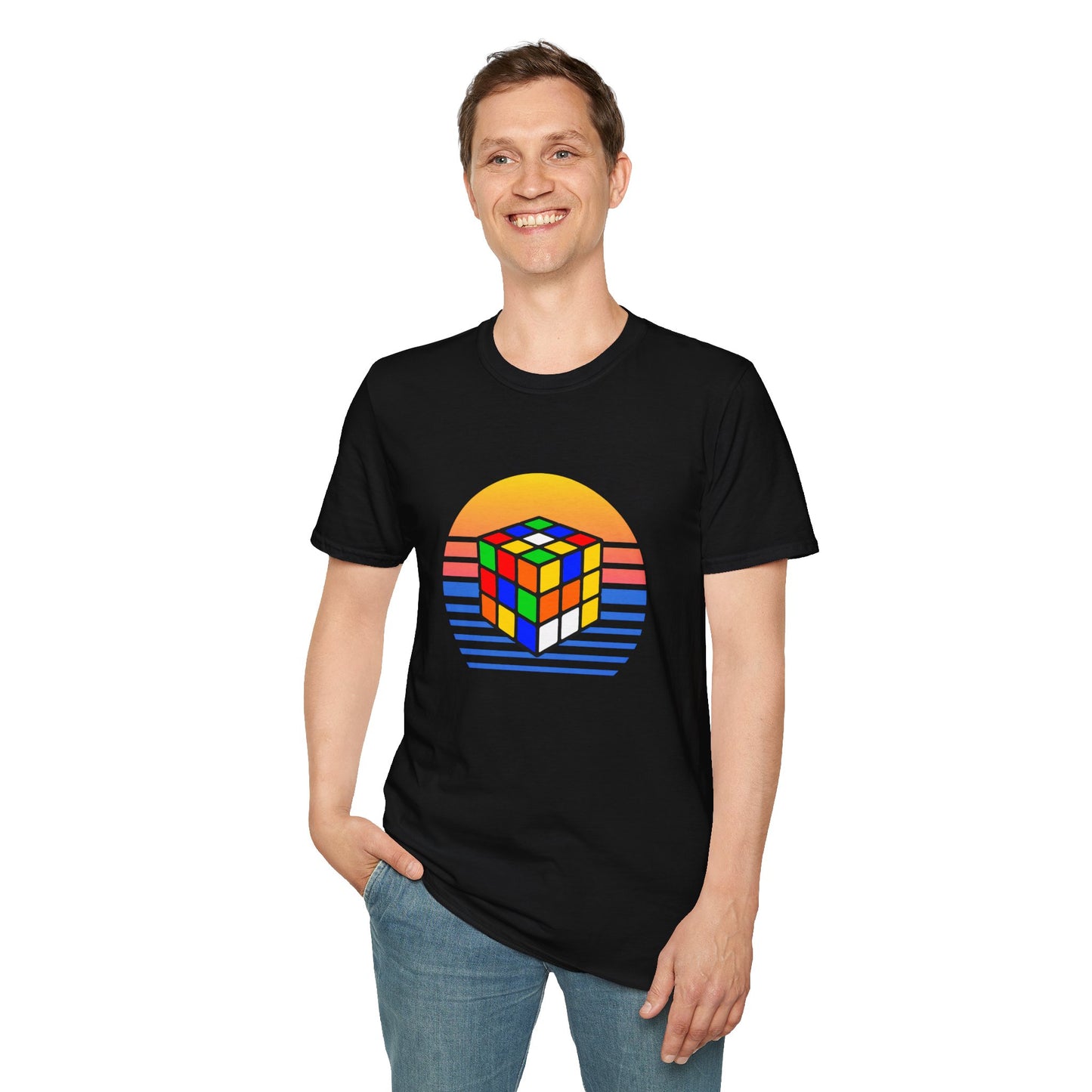 Rubik's Cube Shirt Sunset Solve Unisex Graphic Softstyle T-Shirt| Fun Cubing Shirt