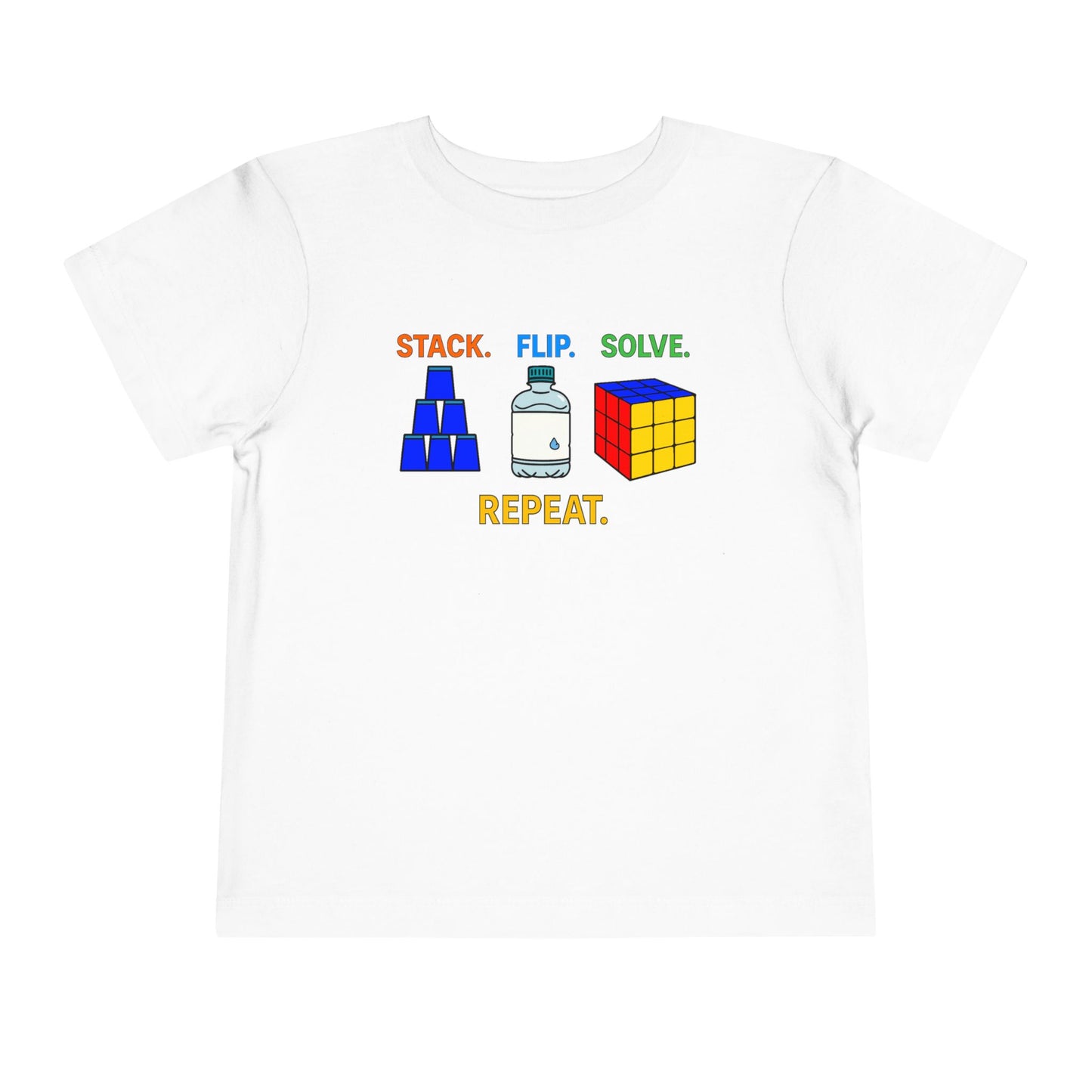 Stack Flip Solve Repeat - Rubik's Cube - Trick Shot Art  Toddler Short Sleeve T-Shirt
