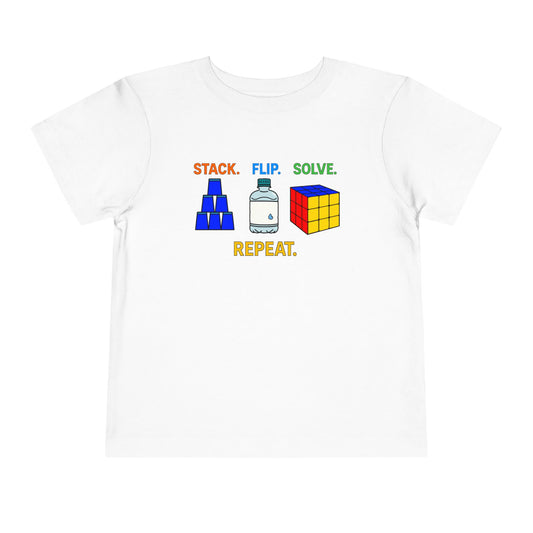 Stack Flip Solve Repeat - Rubik's Cube - Trick Shot Art  Toddler Short Sleeve T-Shirt