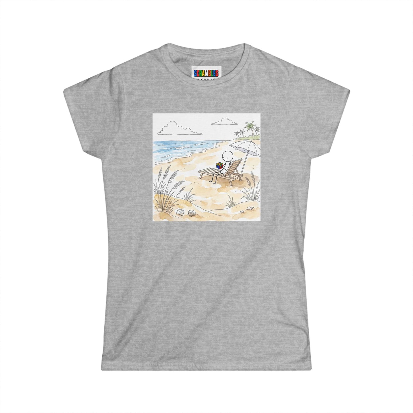 Beach Watercolor -Rubik's Cube Art Women's Softstyle T-Shirt