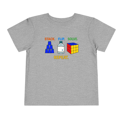 Stack Flip Solve Repeat - Rubik's Cube - Trick Shot Art  Toddler Short Sleeve T-Shirt