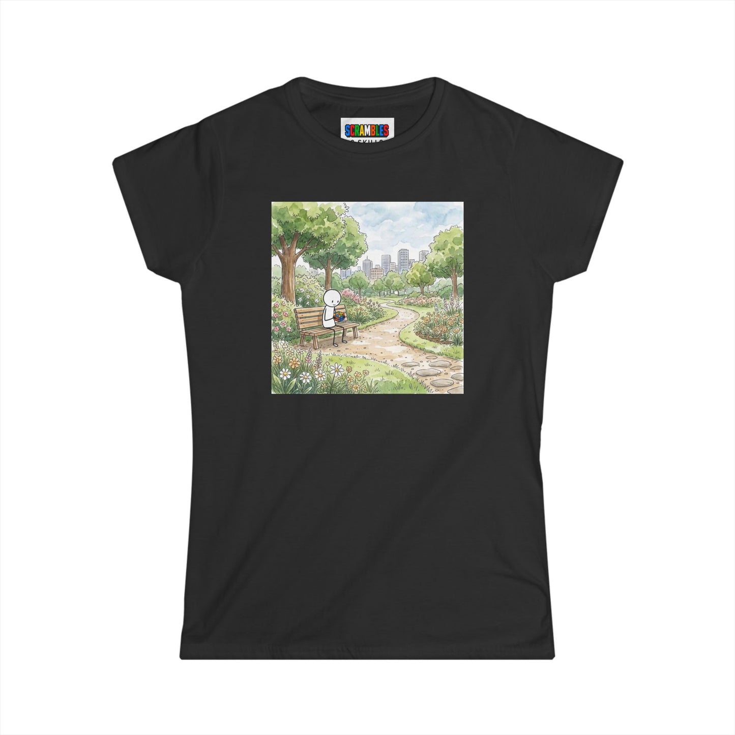 City Park Watercolor  -Rubik's Cube Art Women's Softstyle T-Shirt
