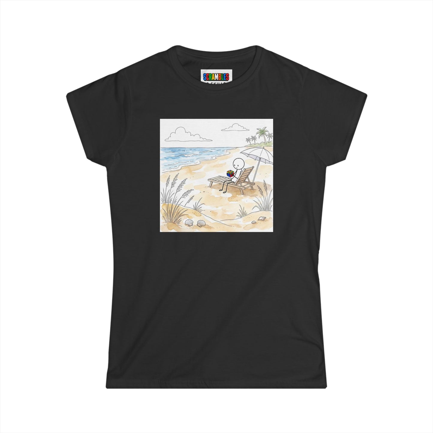 Beach Watercolor -Rubik's Cube Art Women's Softstyle T-Shirt