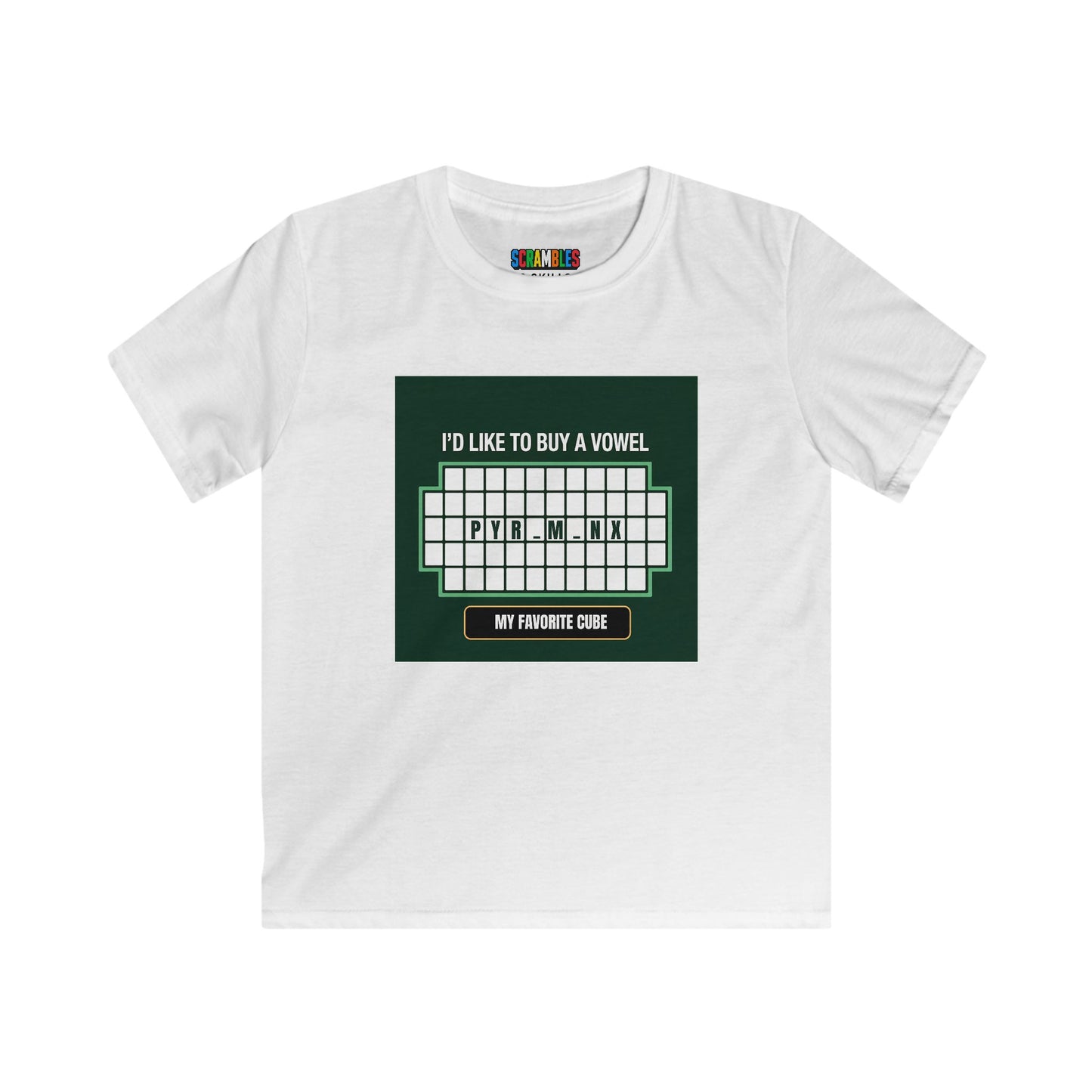 Pyraminx Vowel  - Rubik's Cube Art Kids Softstyle Tee