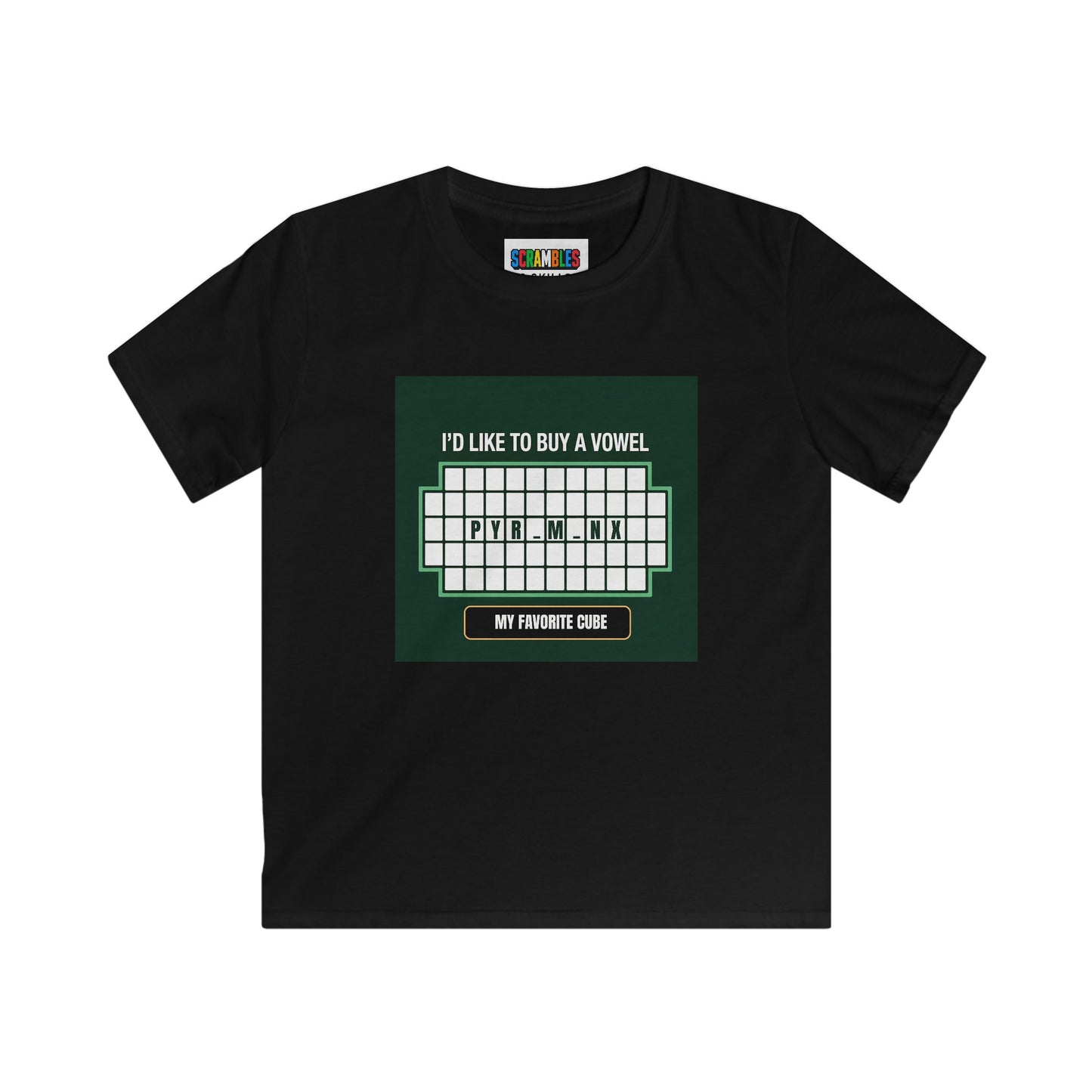 Pyraminx Vowel  - Rubik's Cube Art Kids Softstyle Tee