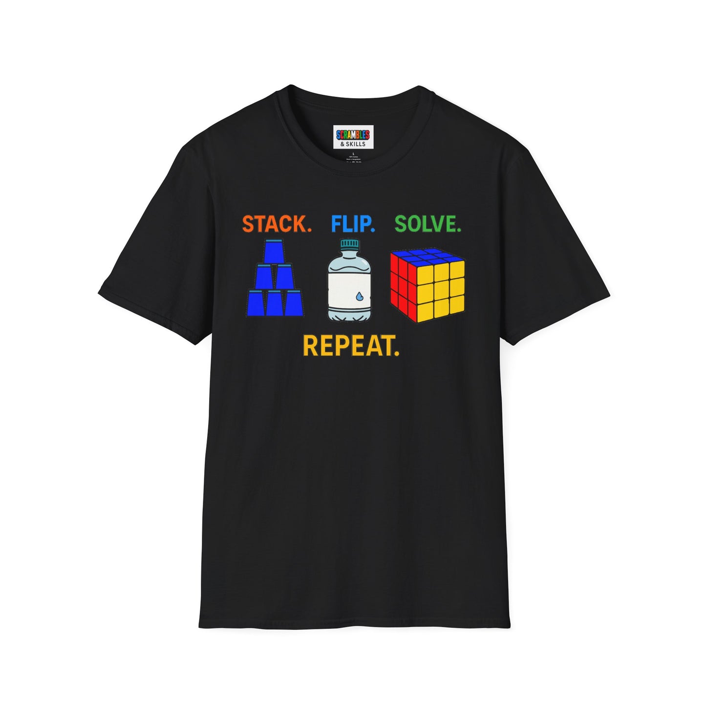 Flip Stack Solve Repeat Unisex Graphic Softstyle T-Shirt